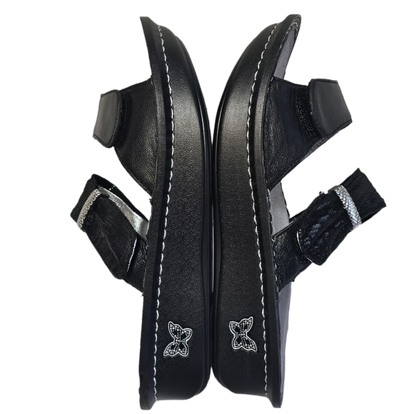 Alegria Women’s Karmen Black Metallic Adjustable Straps Sandals Slide Size 37 - Picture 2 of 16